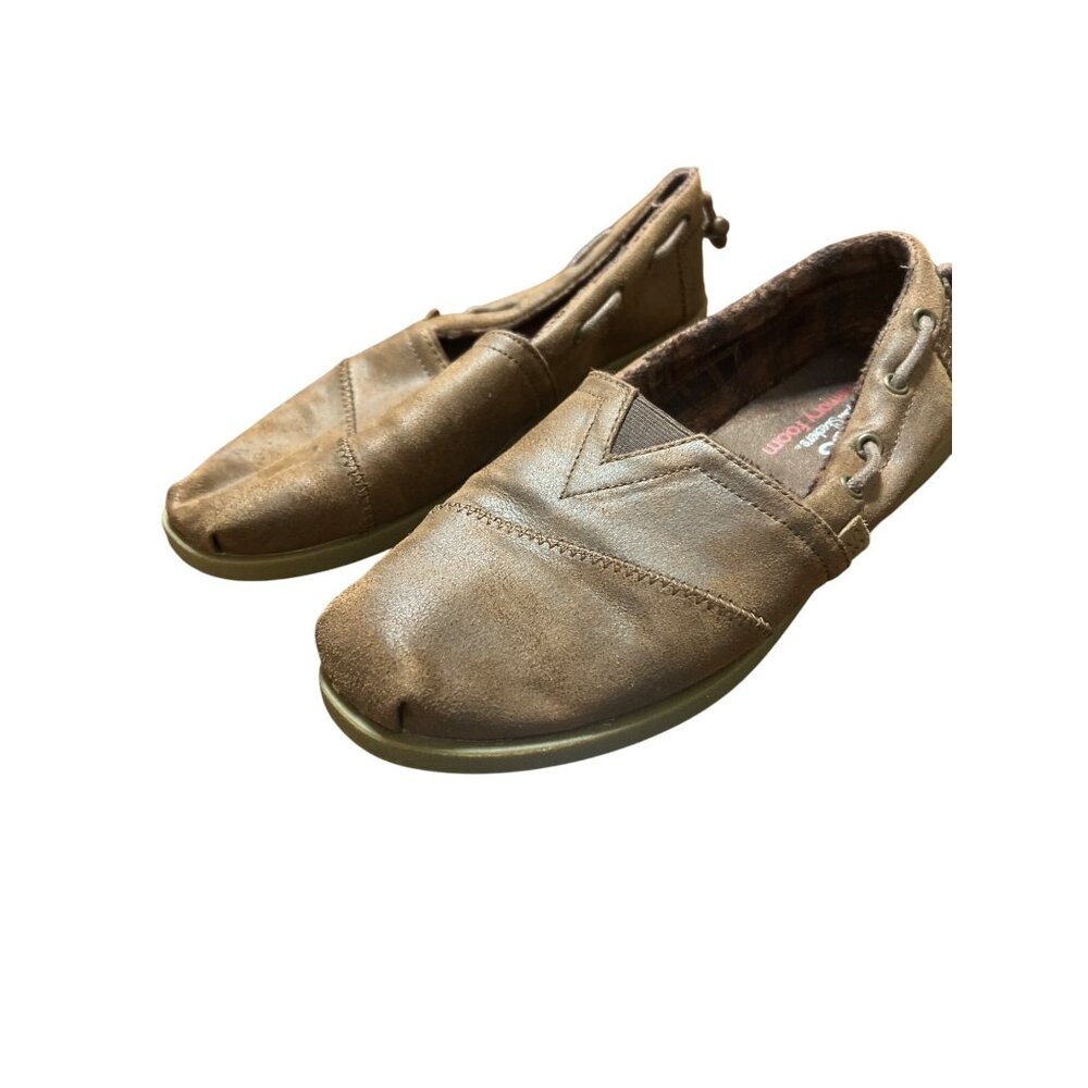 Bobs Skechers Brown Faux Leather Slip-On Shoes Memory Foam 31977 Size 8